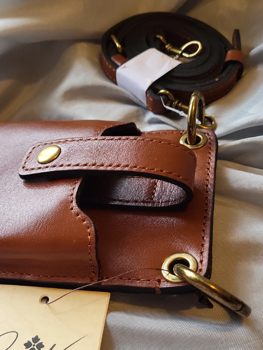 Patricia Nash Farleigh Heritage Tan Leather Crossbody Phone Case with Strap AL M